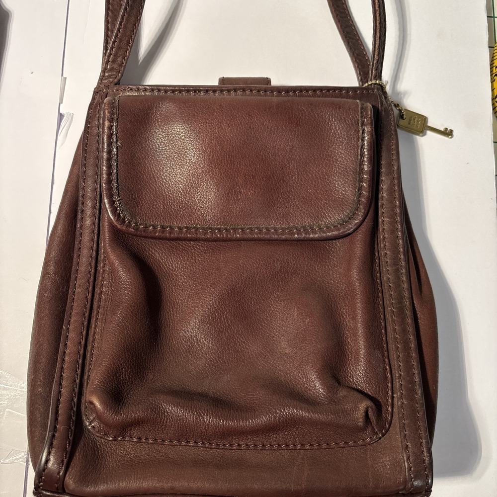 Fossil Pebbled Brown Leather Organizer Shoulder Bag Great‎ Patina